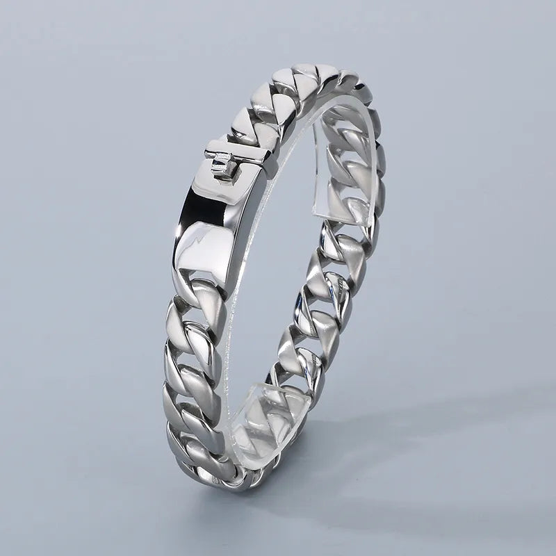 Hipster Dopamine Bracelet Hip Hop Simple Vacuum Plating 12mm Cuban Chain Stainless Steel Necklace Men's suit