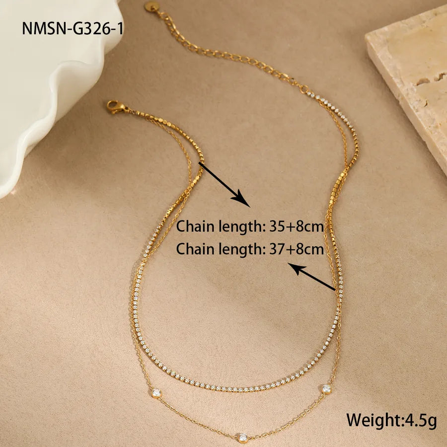 Wholesale Jewelry Stacked Wear Wind Simple Style Round Solid Color 304 Stainless Steel Tennis Chain Double Layer Necklaces
