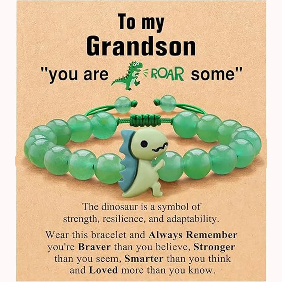 Fashionable Natural Stone Dinosaur Beads Bracelet For Back-To-School Graduation Birthday Gifts For Son Grandson Nephew Brother