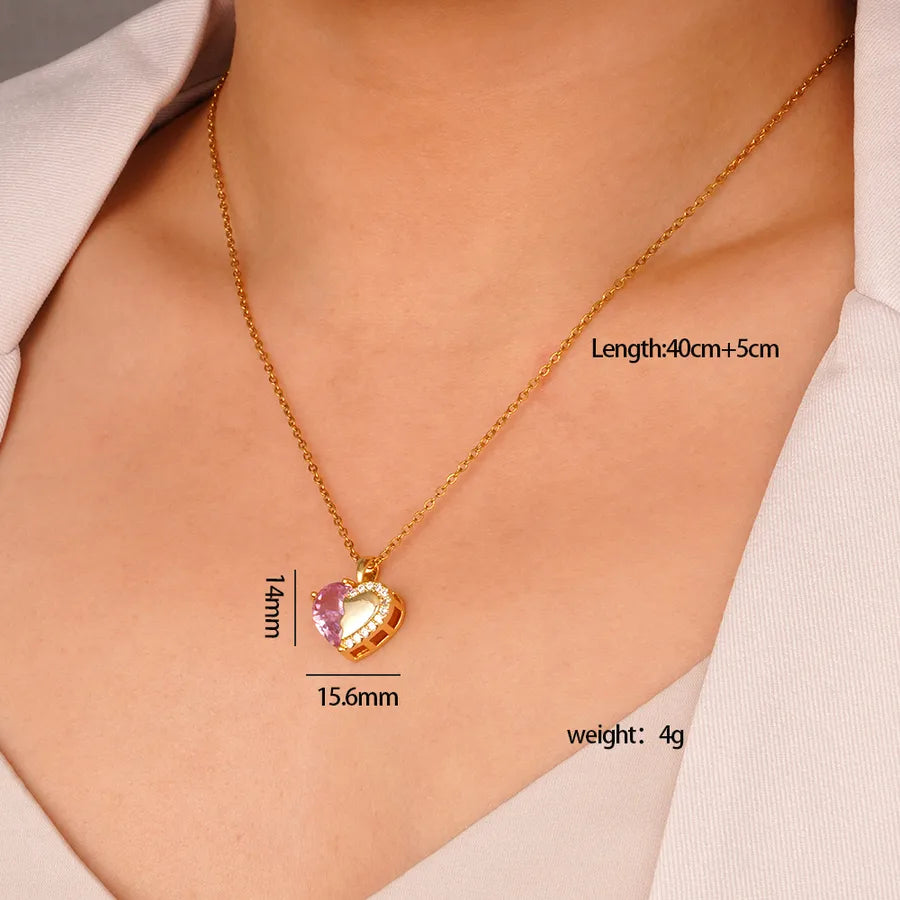 Wholesale Jewelry Glam Cute Luxurious Heart Shape 304 Stainless Steel Copper cable chain Pendant Necklace