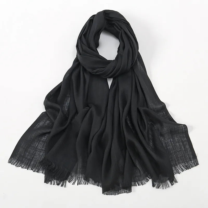 Unisex Simple Style Solid Color Slub Cotton Tassel Scarf