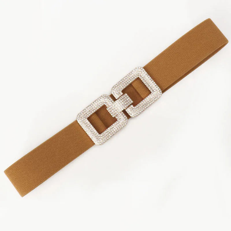 Basic Solid Color Imitation Leather Alloy Diamond Women's Leather Belts