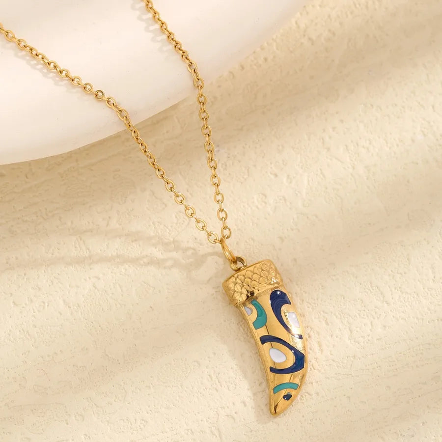 Wholesale Jewelry Vintage Style Simple Style Geometric 304 Stainless Steel 18K Gold Plated cable chain Pendant Necklace