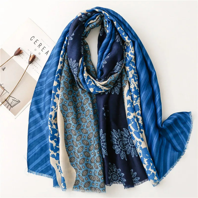 women's fashion color block polyester winter scarves