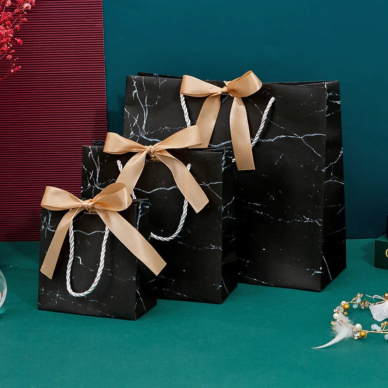 Black tote bag clothing store bag baking gift packaging marble shopping bag printed logo wholesale spot