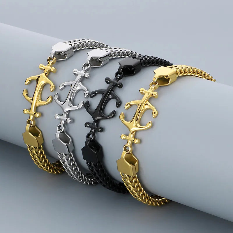 Simple Style Anchor 304 Stainless Steel Patchwork 18K Gold Plated Men's Bracelets