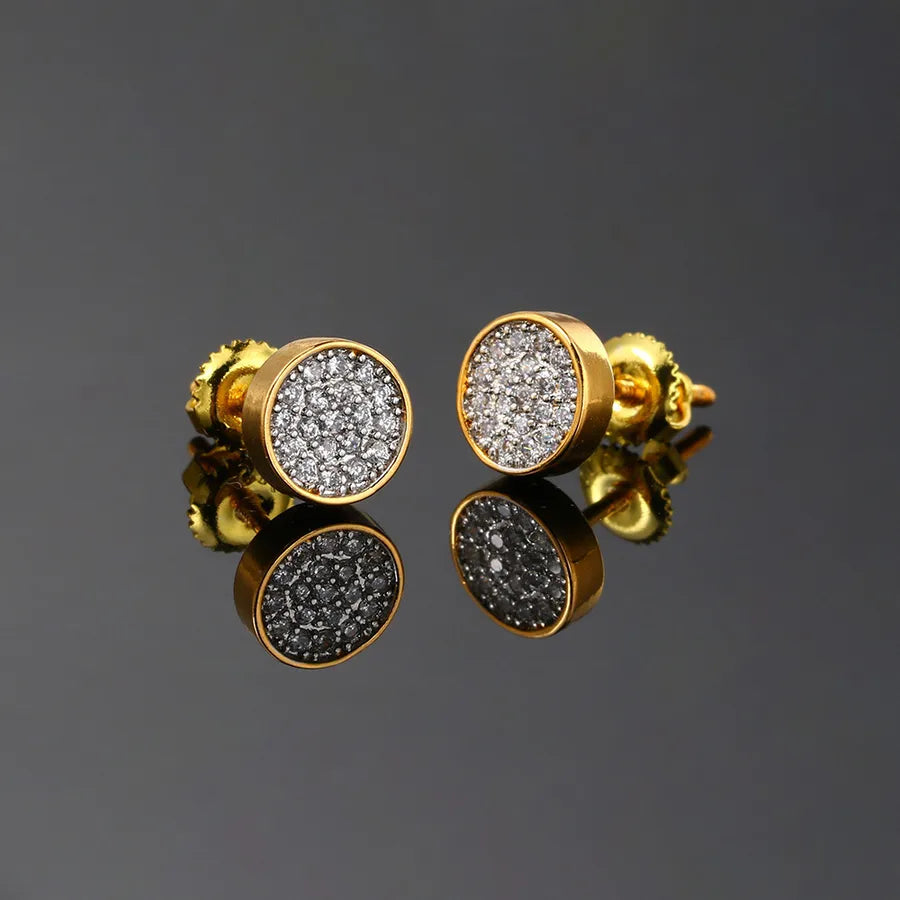 1 Pair Hip-Hop Round Plating Inlay Copper Zircon White Gold Plated Ear Studs
