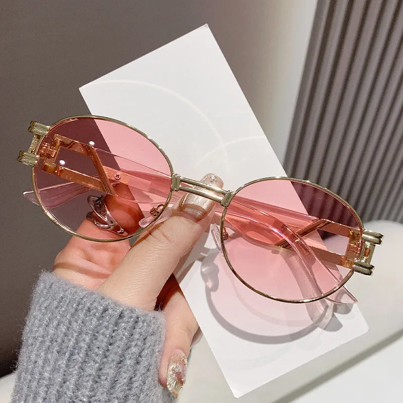 Elegant Basic Solid Color Ac Oval Frame Full Frame Women's Sunglasses
