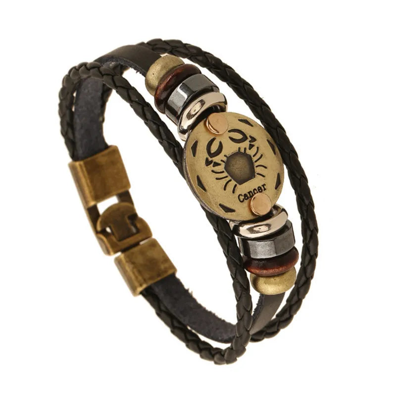 retro streetwear geometric pu leather alloy men's bangle