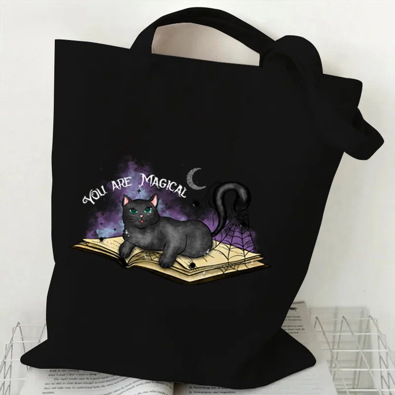 Halloween Printed Canvas Bag Single Shoulder Foldable Handbag Shopping Bag Large Size Square Shape Tote Bag With Double Strap