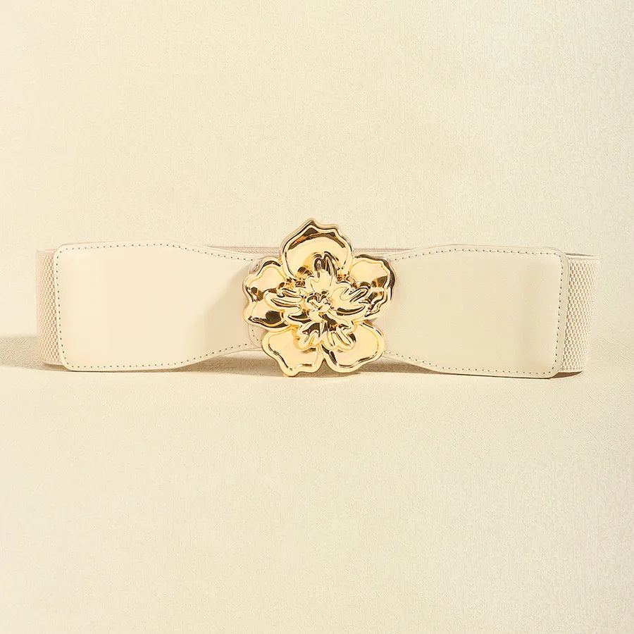 elegant flower pu leather elastic band women's leather belts