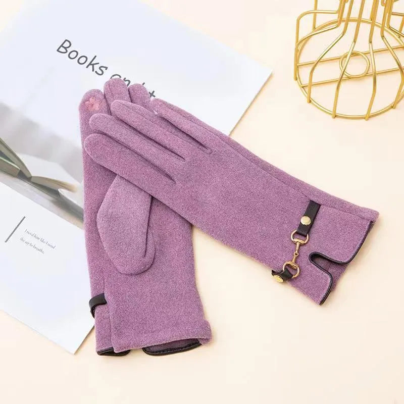 In Stock Warm with Velvet Autumn and Winter Women's Gloves Soft Touch Screen Outdoor Windproof Cycling Velvet Gloves Wholesale