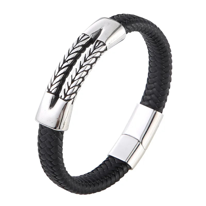 Retro Punk Geometric 304 Stainless Steel Pu Leather Plating Men's wristband Men Cord & Leather Bracelets