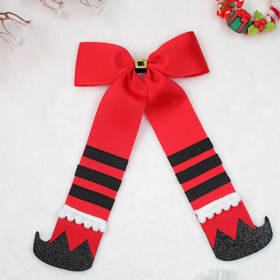 Christmas Boot Hair Clip Butterfly Knot Sash Red And Green Color Matching Christmas Costume Headwear Girls Cute Hair Accessories