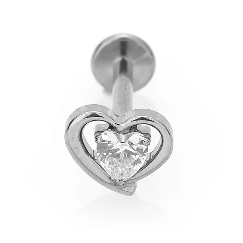 1 Piece Lip Rings Simple Style Heart Shape Titanium Alloy Polishing Plating Hollow Out Zircon 14K Gold Plated Lip Rings Ear Cartilage Rings & Studs Nose Rings & Studs