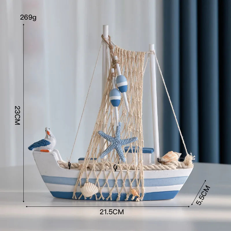 Mediterranean Sailing Boat Model Wooden Craft Ship Desk Decoration Ocean Style Smooth Sailing Ornament Small Bird Boat