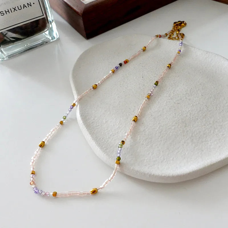 Retro Japanese Style Geometric natural stone Freshwater Pearl Agate Pendant Necklace In Bulk