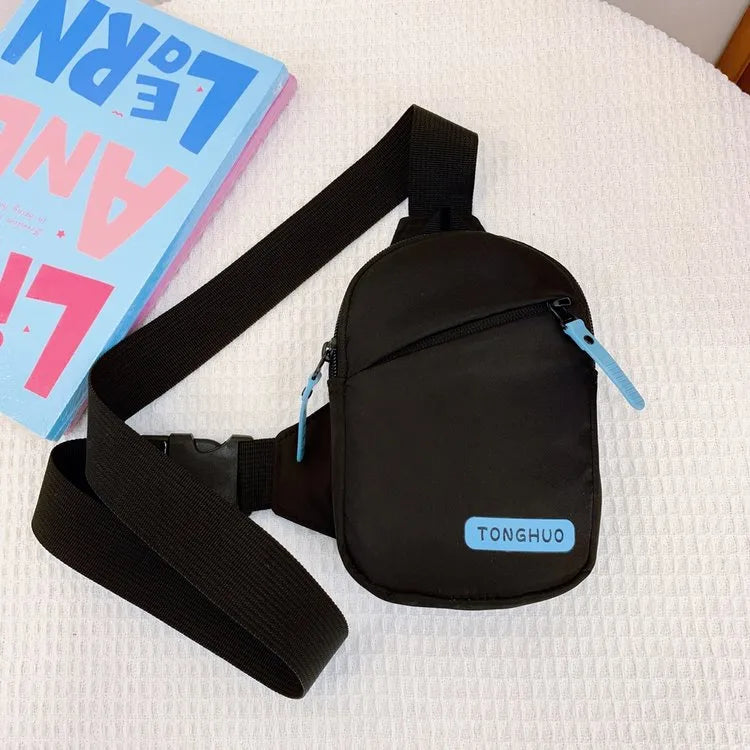Boy'S Nylon Solid Color Streetwear Oval Zipper Fanny Pack