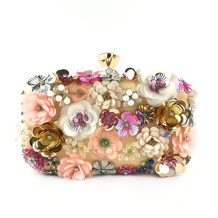 yellow blue black satin flower square evening bags