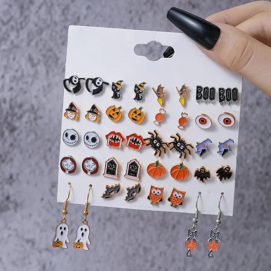 Halloween Horror Atmosphere Spider Pumpkin Skull Ear Cuff Combo Festive Ear Studs Set Unisex Original Design Alloy Jewelry