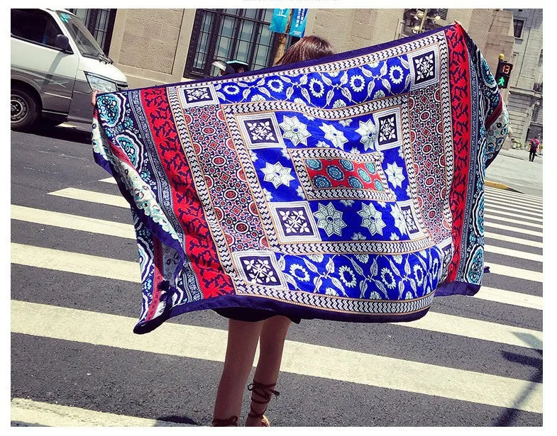 women's retro vacation geometric cotton and linen scarf