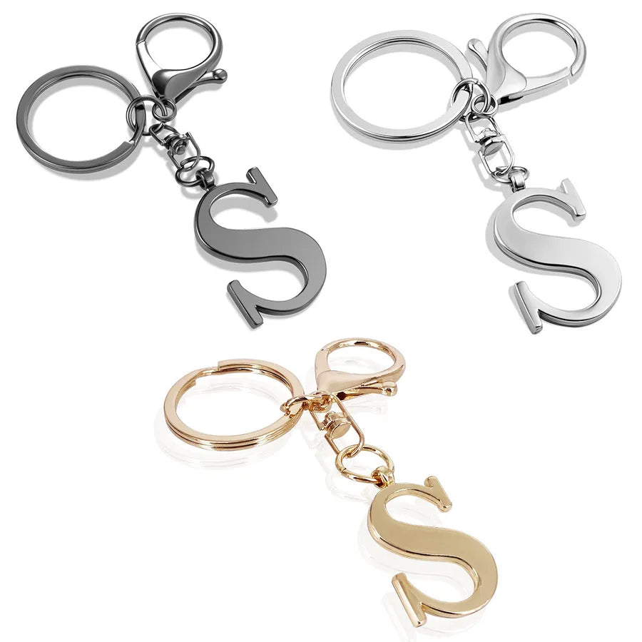 Stainless Steel Keychains Alphabet Letter Charms Ladies Bag Pendants Popular 26 Letters Initial Keyrings European Style