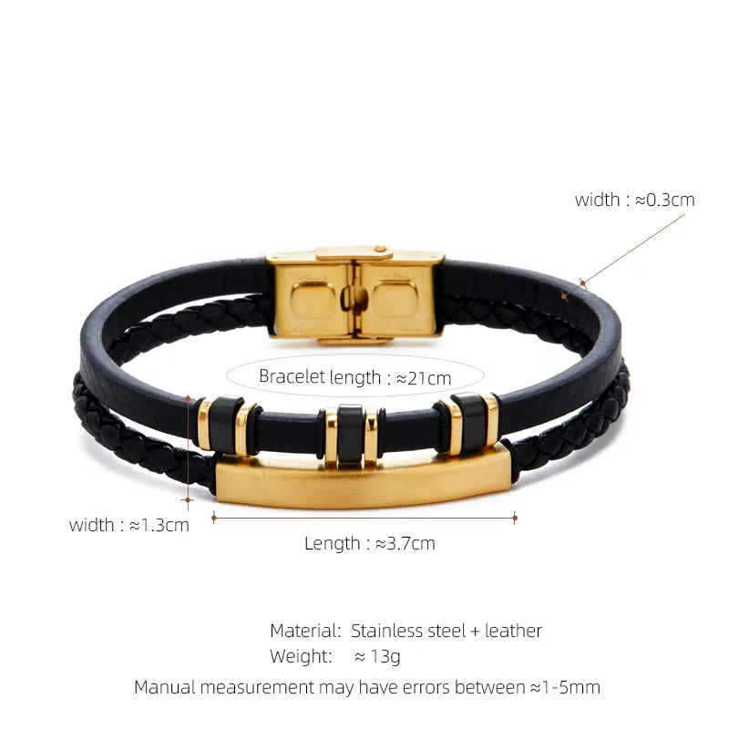 Casual Streetwear Geometric 304 Stainless Steel Pu Leather Braid 18K Gold Plated Men's Bracelets
