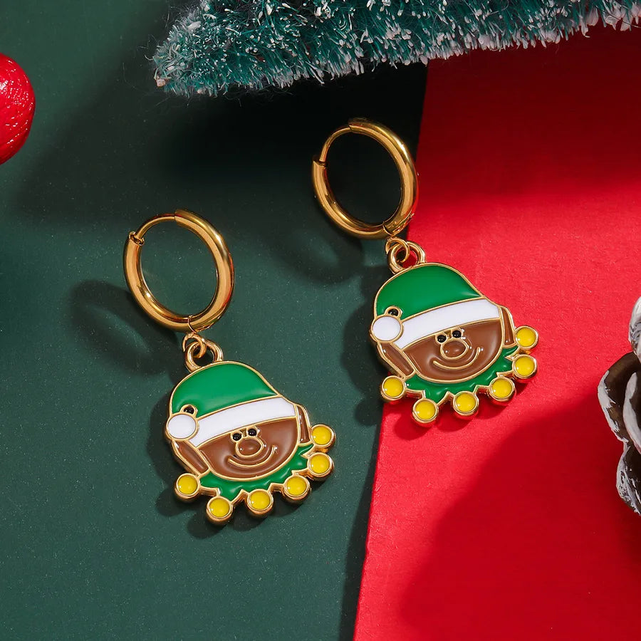 Christmas Santa Claus Ear Cuffs Titanium Steel 316L Quality Suitable For Commuting And Casual Occasions Drop Oil Earrings