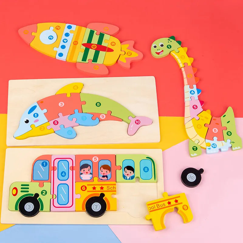wooden children's early education animal transportation cognitive three-dimensional puzzle toy