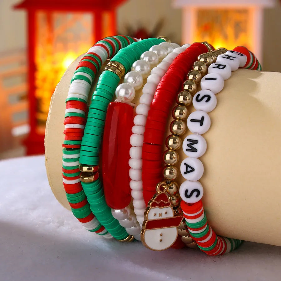 Sweet Letter Snowman soft clay Beaded Bracelets Christmas Wholesale