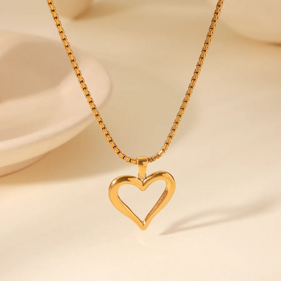 Wholesale Jewelry IG Style Casual Elegant Heart Shape 304 Stainless Steel 18K Gold Plated Heart Hollow Out Square Bead Necklace Pendant Necklace