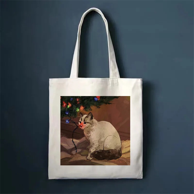 women's simple style cat shopping bags