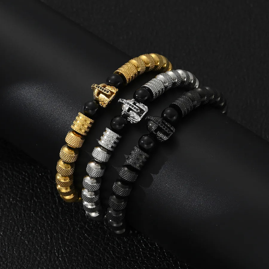 Hip-Hop Vintage Style Round 304 Stainless Steel rope Plating Men's Drawstring Bracelets Men Beaded Bracelets