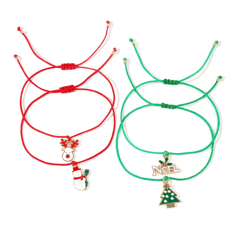 Christmas New Adjustable Bracelet Christmas Tree Reindeer Snowman Pendant Bracelet Set of Four Christmas Cards