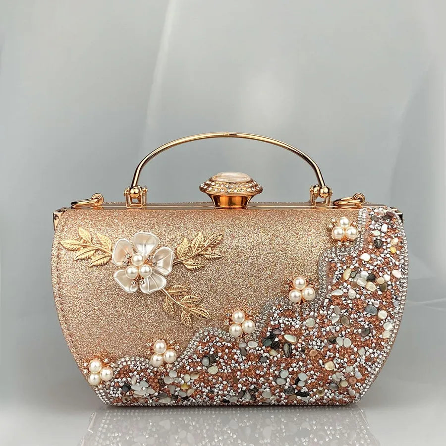 Rhinestone Polyester Geometric Flower Trapezoid Evening Bags