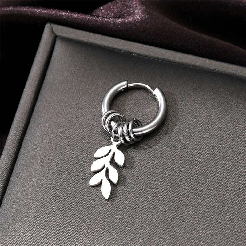 punk leaves cat butterfly stainless steel plating hollow out drop earrings