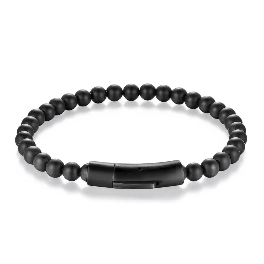 Retro Punk Geometric 316L Stainless Steel  Pu Leather natural stone Men's Bracelets Men Cord & Leather Bracelets