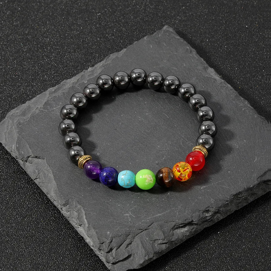 Factory direct supply colorful natural stone yoga bracelet lava volcanic stone woven elastic bracelet  hot sale