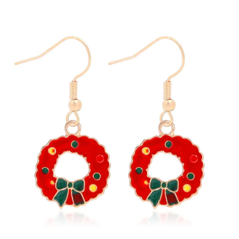 Fashionable Minimalist Christmas Series Earrings Women's Bell Drop Oil Flower Ring Snowman Christmas Tree Santa Claus Ear Jewelry