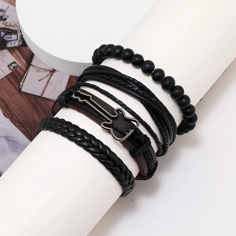 Hip-Hop Retro Solid Color Pu Leather Printing Men's Bangle