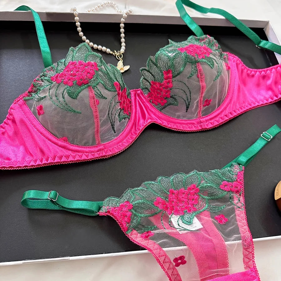 Women's Sexy Color Block Sexy Lingerie Sets Home Honeymoon Sheer Bra Low Waist See-Through Sexy Lingerie