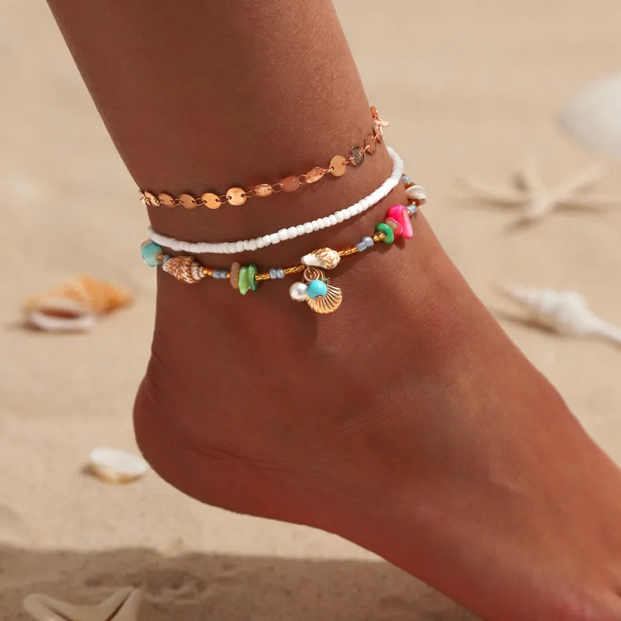 Wholesale Jewelry Vacation Beach Shell Seed Bead Iron Copper Anklet