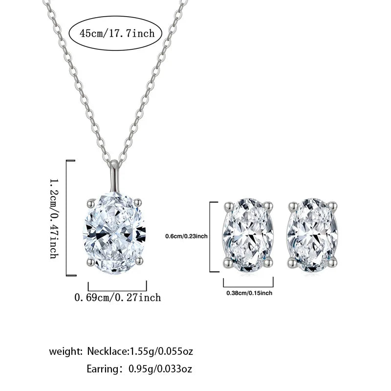 Moissanite Earrings Necklace White Gold Plated Earrings Necklace