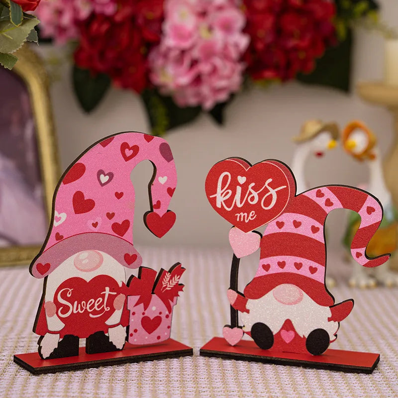 Valentine'S Day Cute Heart Shape Plywood Indoor Date Ornaments Rudolph Doll Decorations Table Decoration