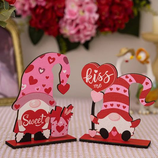 Valentine'S Day Cute Heart Shape Plywood Indoor Date Ornaments Rudolph Doll Decorations Table Decoration