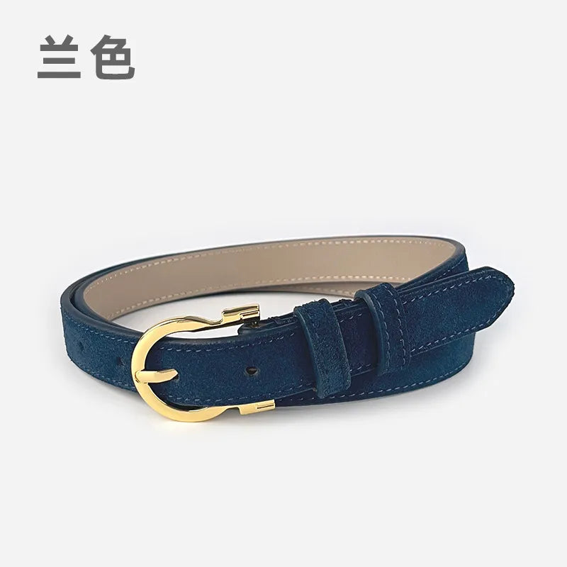 Basic Solid Color Two-Layer Cowhide Alloy Leather Women's Leather Belts