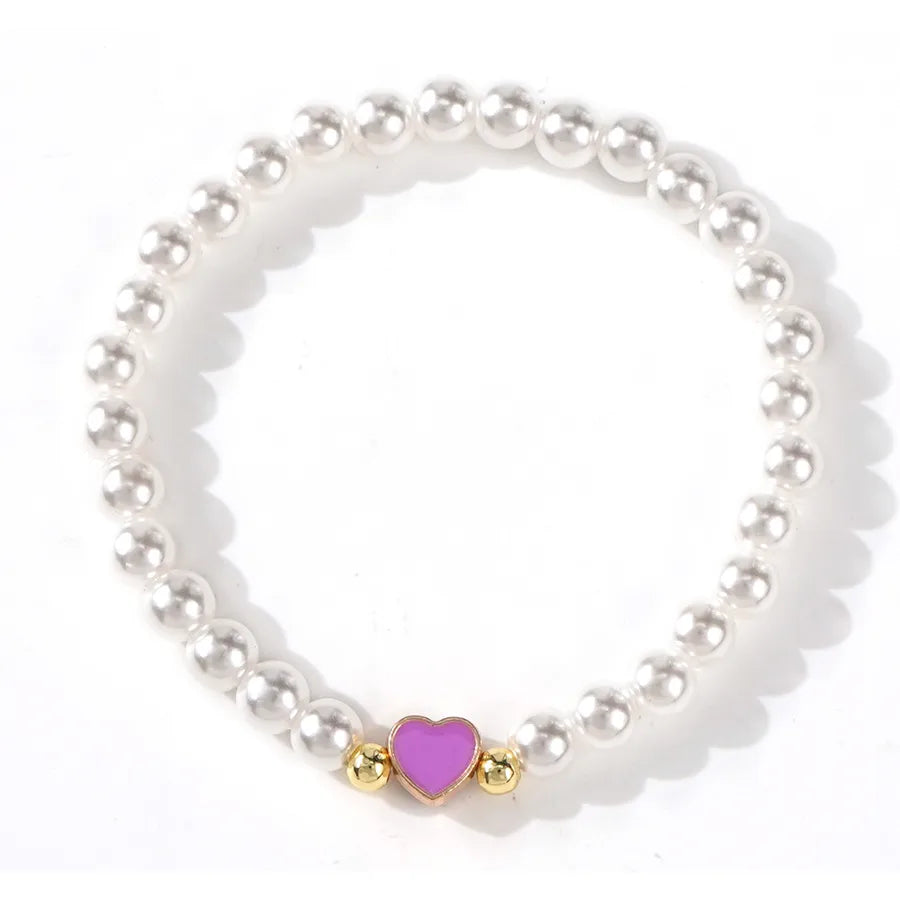 Elegant Classic Style Heart Shape Imitation Pearl Beaded Chain Beaded Bracelets Wholesale
