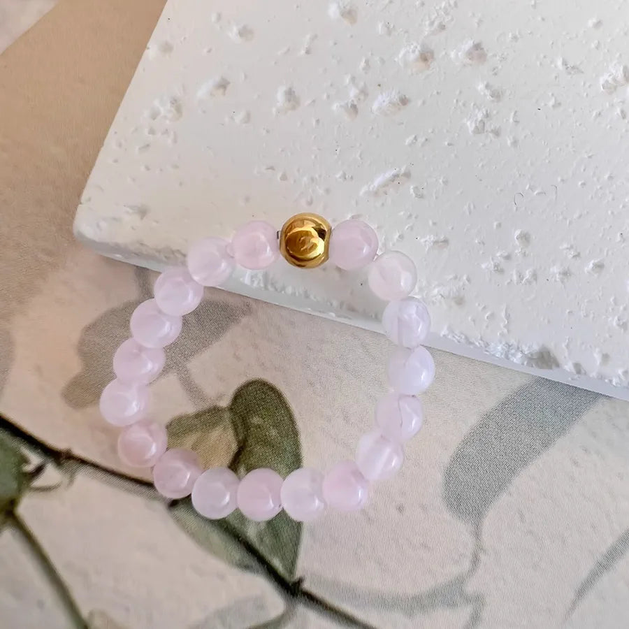 simple style color block natural stone beaded rings