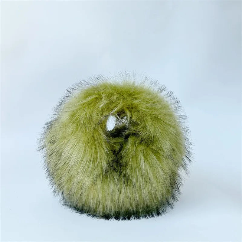 women's autumn&winter plush color block streetwear round magnetic buckle handbag