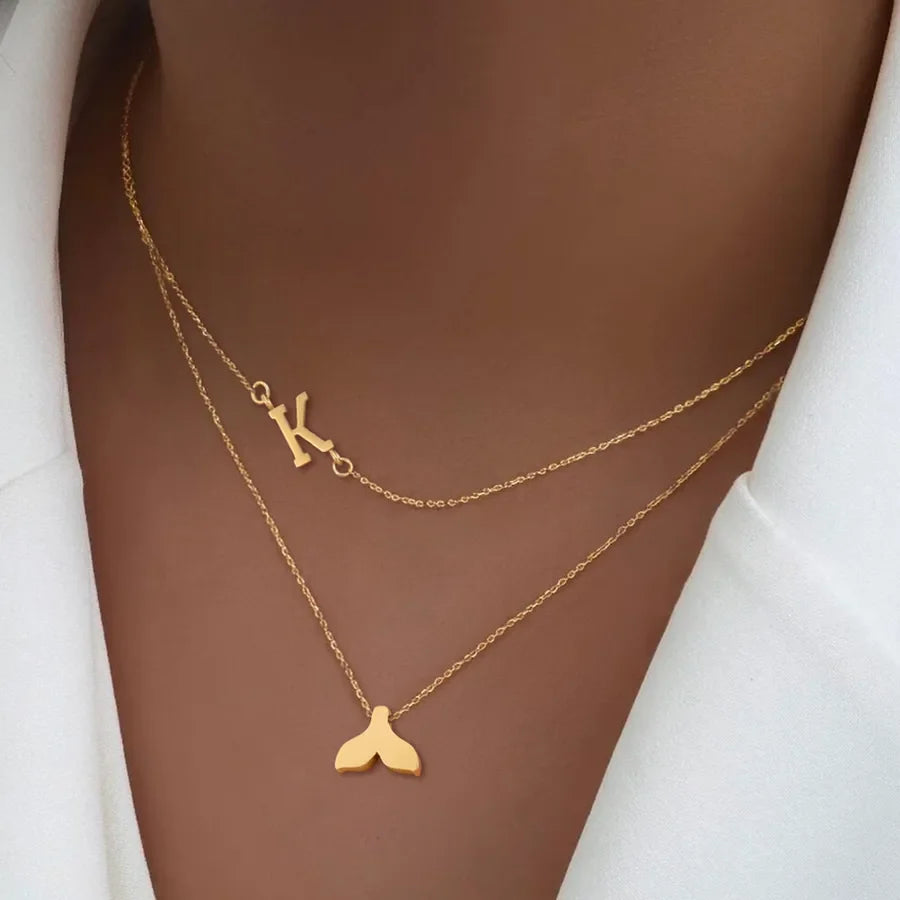 Wholesale Jewelry Elegant Simple Style Letter Fish Tail 201 Stainless Steel 304 Stainless Steel cable chain Pendant Necklace